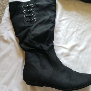 Black calf length boots